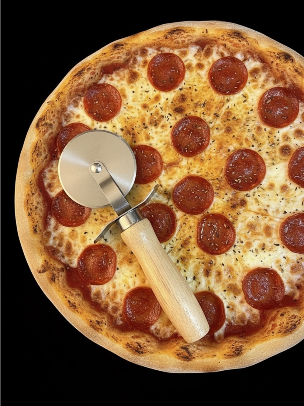 Pizza Cutting Wheel Wooden
Handle Knife Silver Metal Cutter Nonstick surface